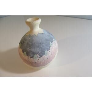 Earthtone Originals 1980's Pottery Bud Vase Ball Shape Pink and Blue